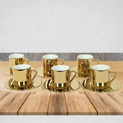 Altın Aynalı Seramik Türk Kahvesi Fincanı (6'lı set) + Karton kutu + Tasarım + Baskı