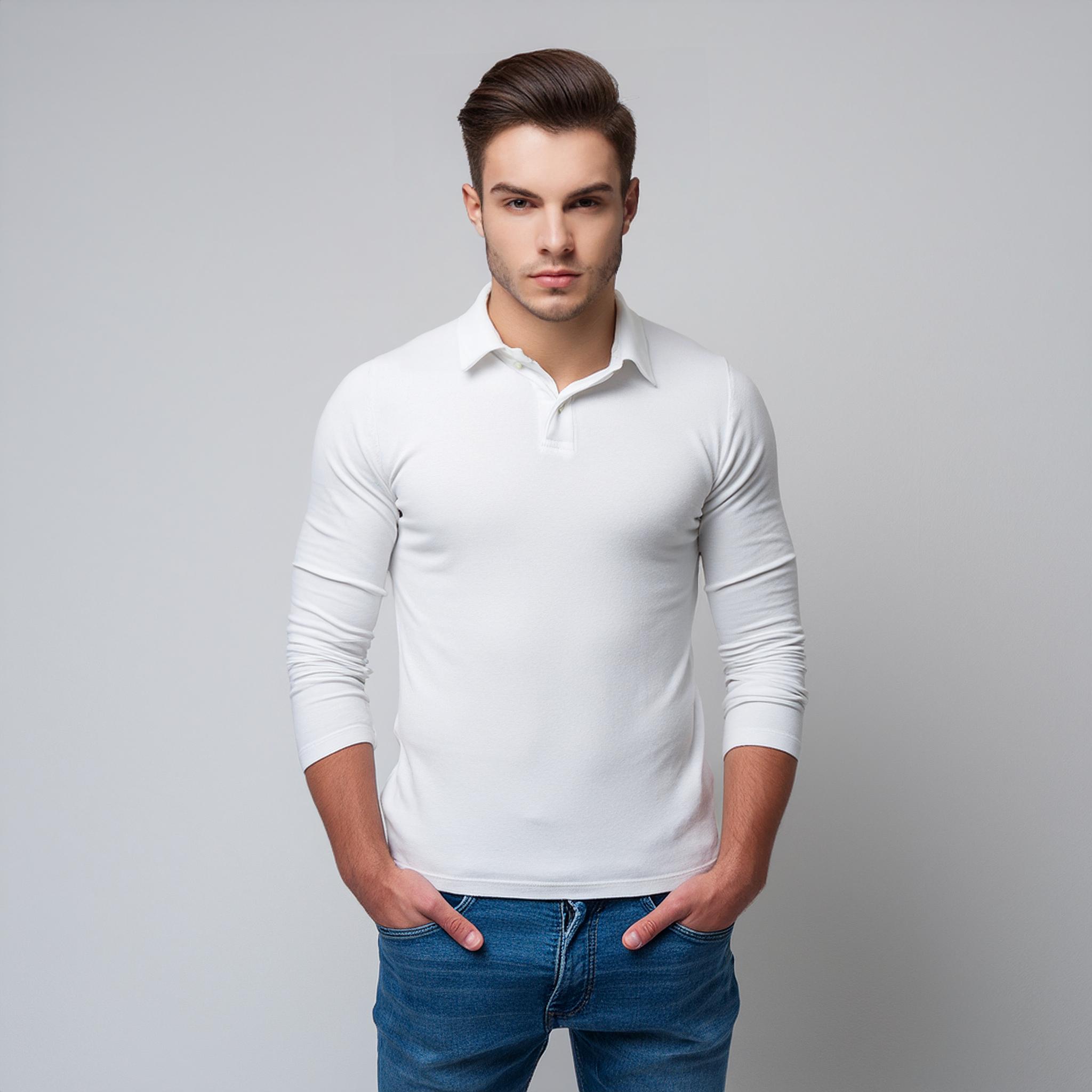 Erkek %100 Pamuklu T-Shirt (polo yaka) uzun kollu / E06