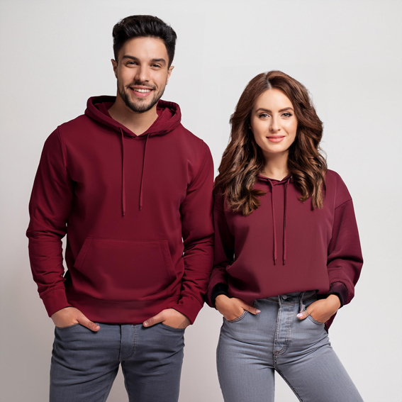 Toptan Bordo Kapşonlu Önü Düz Sweatshirt Baskı