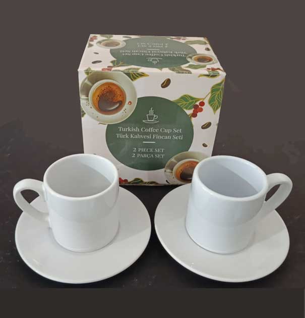 Toptan Porselen Türk Kahvesi Fincanı (2'li set) + Karton kutu + Tasarım + Baskı