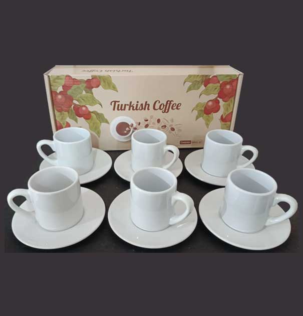 Toptan Porselen Türk Kahvesi Fincanı (6'lı set) + Karton kutu + Tasarım + Baskı